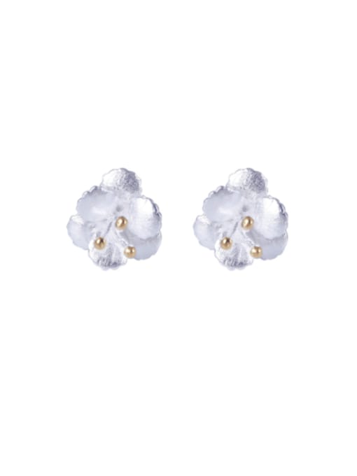 SILVER MI 925 Sterling Silver Flower Cute Stud Earring 0