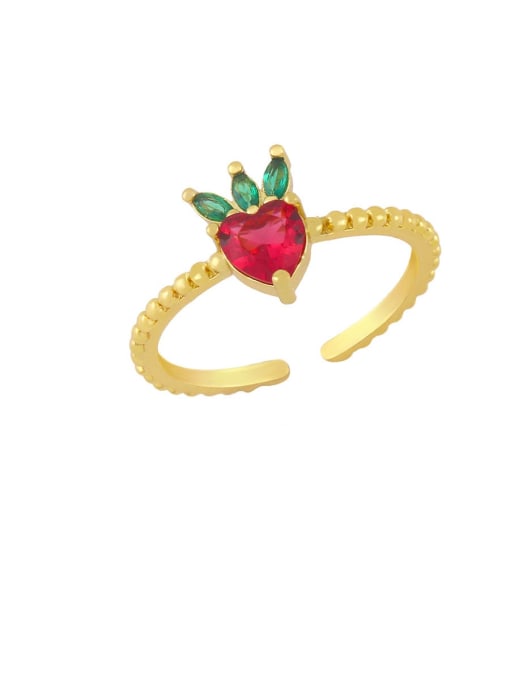 strawberry Brass Cubic Zirconia Friut Minimalist Band Ring