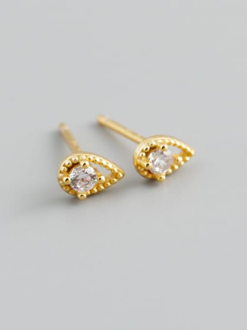 Gold (with plastic plug) 925 Sterling Silver Cubic Zirconia Water Drop Vintage Stud Earring