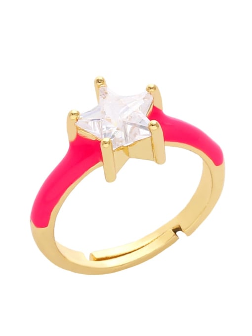 Rose red Brass Cubic Zirconia Star Minimalist Band Ring