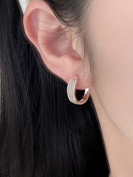 Rosh 925 Sterling Silver Enamel Geometric Minimalist Huggie Earring 1
