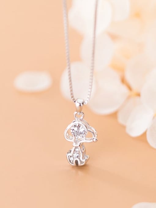 Rosh 925 Sterling Silver Cubic Zirconia Cute Dog Charm Necklace 1