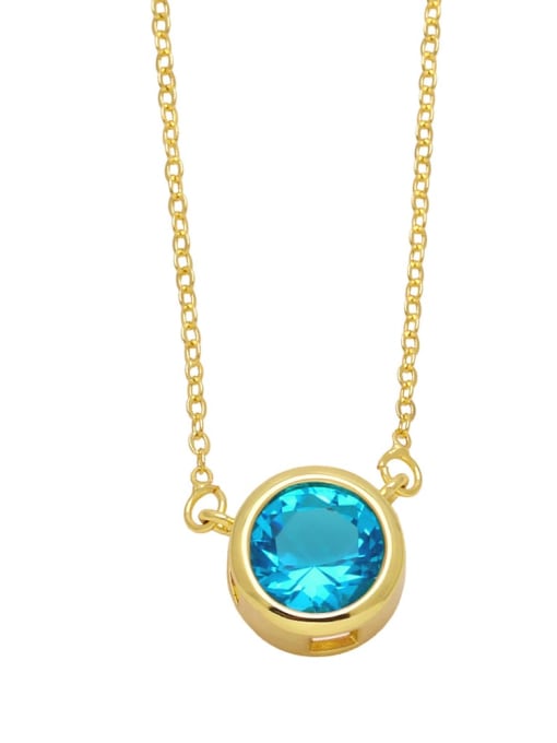 Light blue Brass Glass Stone Round Minimalist Necklace