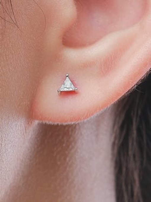 MODN 925 Sterling Silver Cubic Zirconia Triangle Minimalist Stud Earring 1