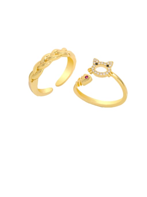 CC Brass Cubic Zirconia Cat Vintage Band Ring