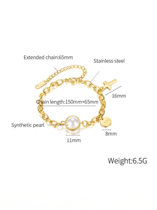 Open Sky Titanium Steel Imitation Pearl Cross Minimalist Link Bracelet 4