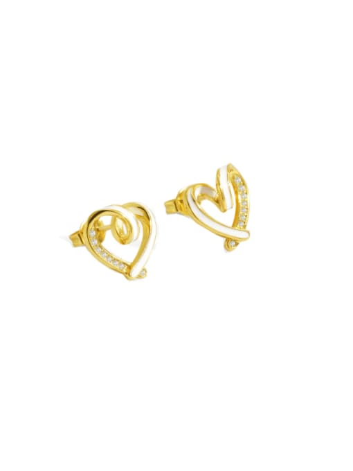 CHARME Brass Enamel Heart Minimalist Stud Earring 0