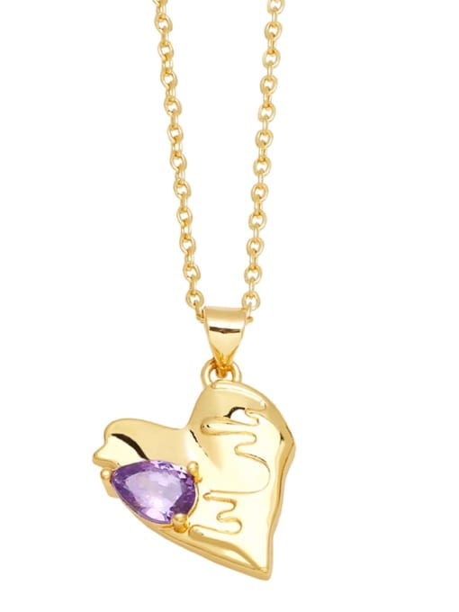 purple Brass Cubic Zirconia Heart Vintage Necklace