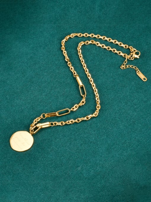A TEEM Titanium Steel Round Minimalist Hollow  Geometric Chain Necklace