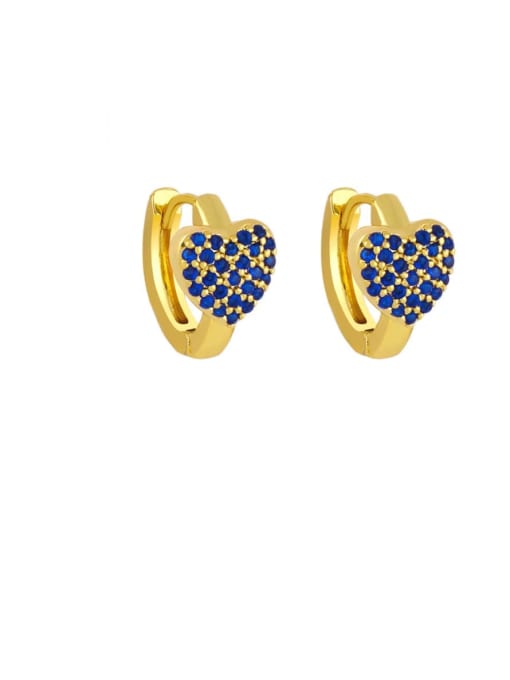 blue Brass Cubic Zirconia Heart Bohemia Stud Earring