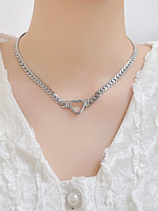 Open Sky Stainless steel Heart Minimalist Snake Bone Chain Necklace 1
