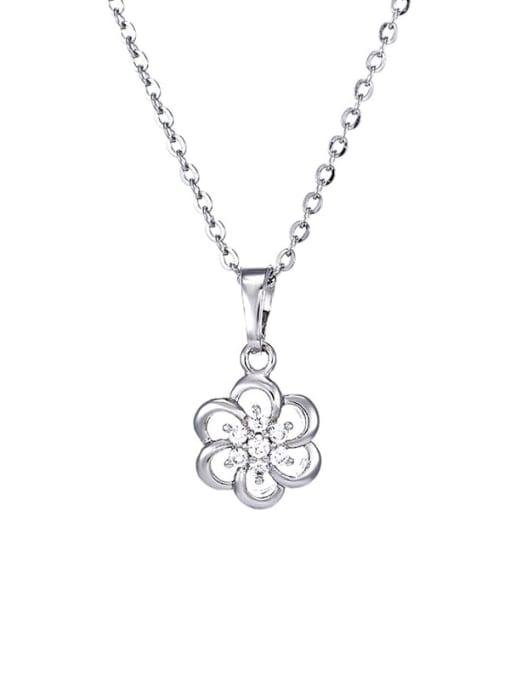 Rhodium plated necklace Alloy Cubic Zirconia Flower Dainty Necklace