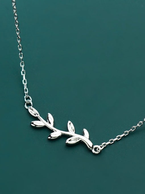Rosh 925 sterling silver simple fashion glossy Leaf Pendant Necklace 1