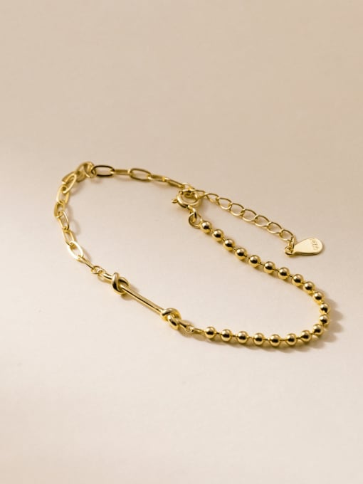 Gold 925 Sterling Silver Knotted Pearls  Minimalist Bracelet