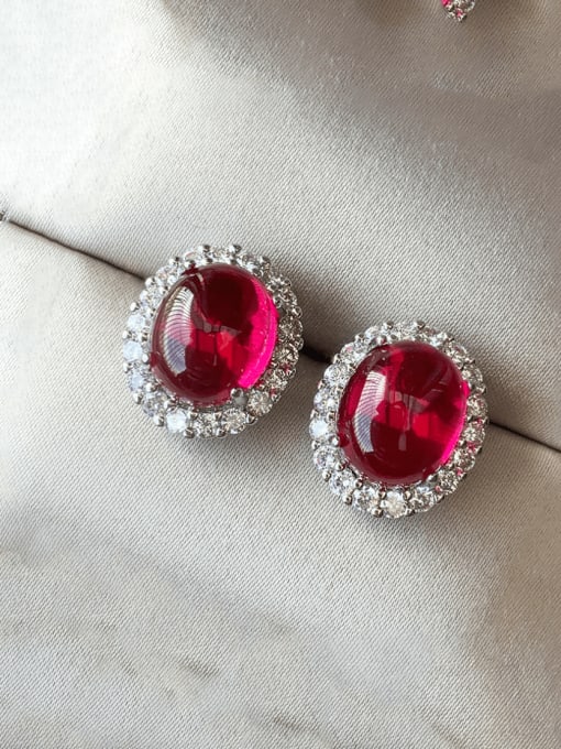 Red corundum earrings Brass Cubic Zirconia Luxury Geometric Earring Ring and Pendant Set