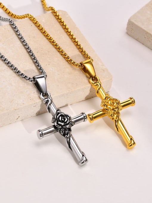 CONG Stainless steel Cross Vintage Regligious Necklace 0