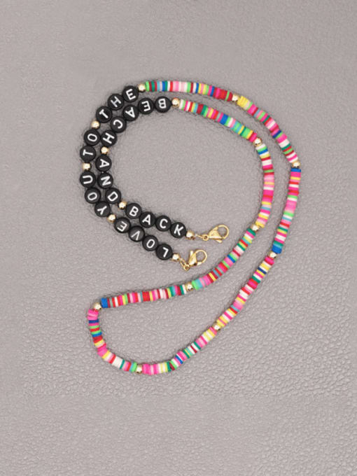 RT N200004A Stainless steel Bead Multi Color Polymer Clay Letter Bohemia Hand-woven  Necklace