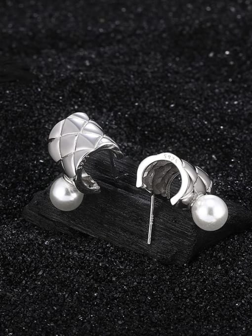 KDP-Silver 925 Sterling Silver Imitation Pearl Geometric Vintage Stud Earring 3