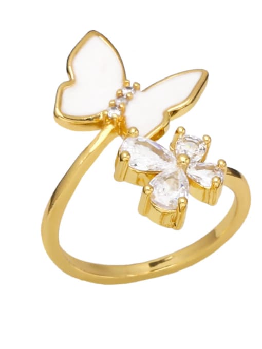 A Brass Cubic Zirconia Geometric Butterfly Trend Band Ring