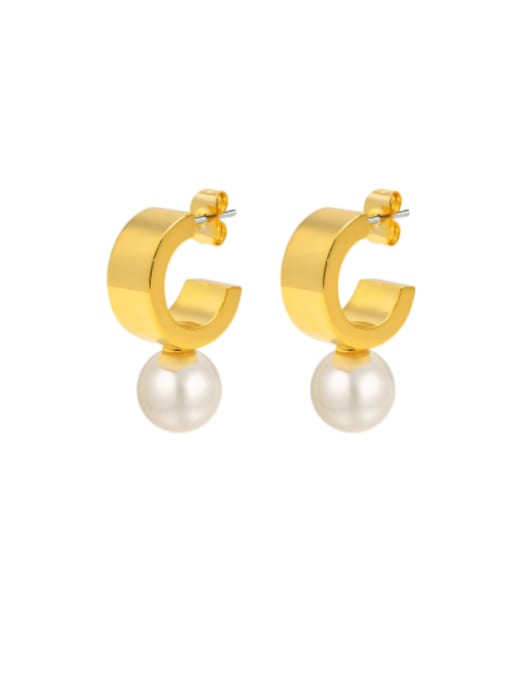 CONG Brass Imitation Pearl Geometric Minimalist Drop Earring 0