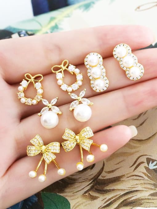 CC Brass Imitation Pearl Bowknot Trend Stud Earring