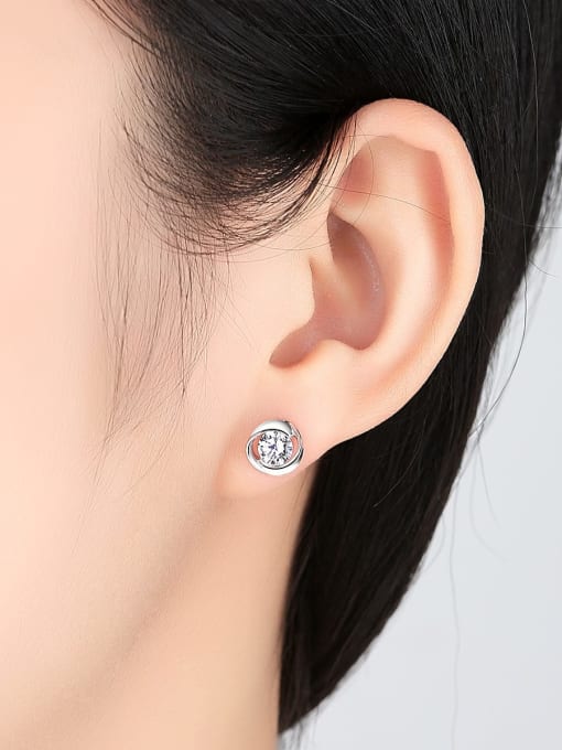 CCUI 925 Sterling Silver Cubic Zirconia White Round Minimalist Stud Earring 3