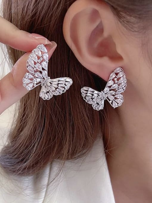 Luxu Brass Cubic Zirconia Butterfly Luxury Cluster Earring 1
