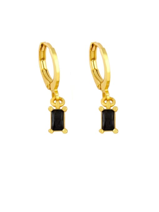black Brass Glass Stone Geometric Vintage Huggie Earring