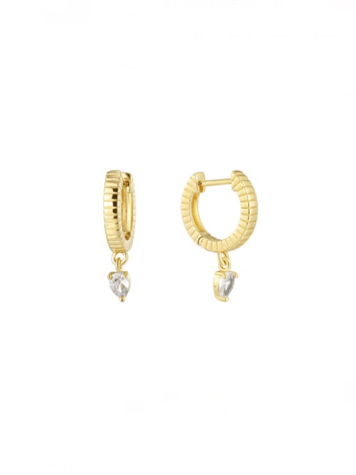 Gold water droplet Brass Cubic Zirconia Geometric Minimalist Huggie Earring