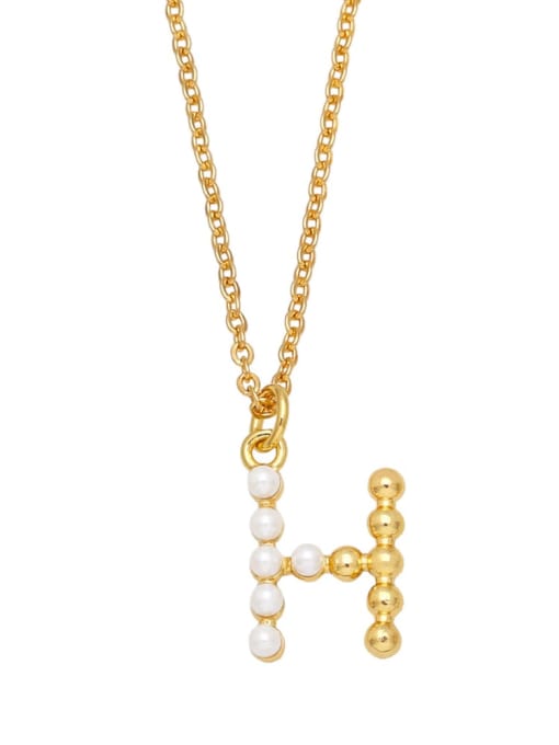 H Brass Imitation Pearl Letter Minimalist Necklace