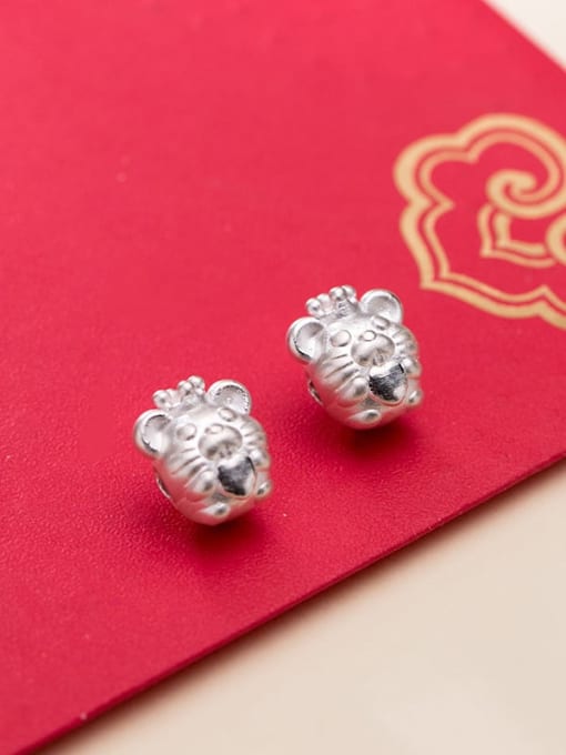 FAN 999 Fine Silver With  White Gold Plated Cute Crown Love Mouse  Beads Diy Accessories 2