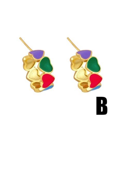 B Brass Enamel Heart Minimalist Stud Earring