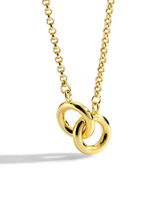 Gold Double Ring Necklace Brass Rhinestone Geometric Minimalist Necklace