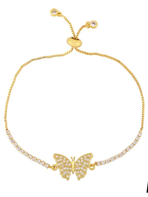 A Brass Cubic Zirconia Butterfly Vintage Adjustable Bracelet