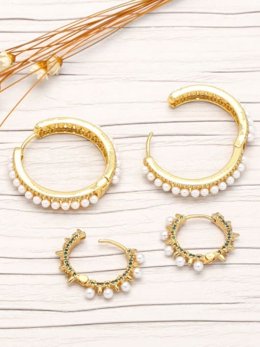 CC Brass Imitation Pearl Geometric Vintage Hoop Earring 0