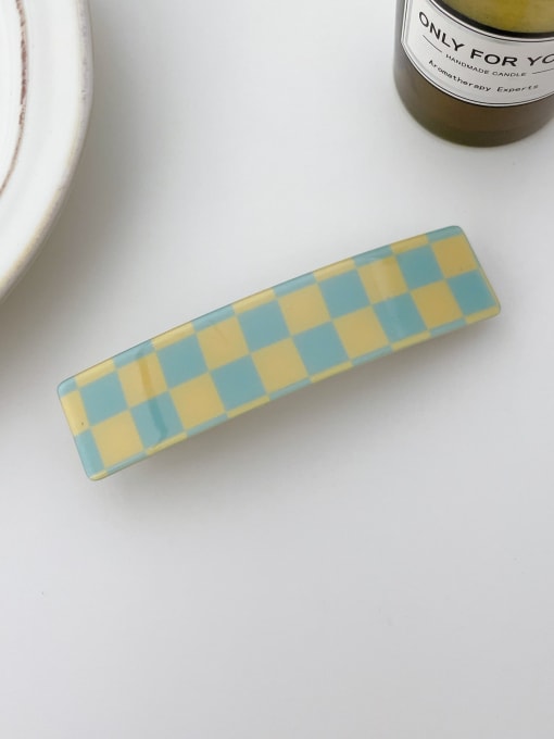 Blue yellow grid 10.5cm Alloy PVC Trend Geometric  Hair Barrette