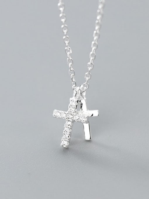 Rosh 925 Sterling Silver Rhinestone White Cross Minimalist Regligious Necklace