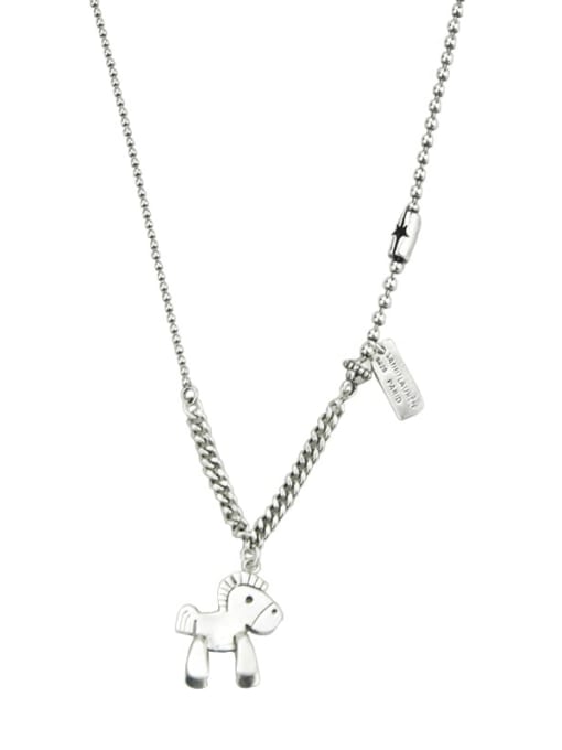 SHUI Vintage Sterling Silver With Platinum Plated Fashion Horse Power Necklaces