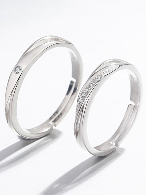HAHN 925 Sterling Silver  Rhinestone Irregular Couples Ring 2