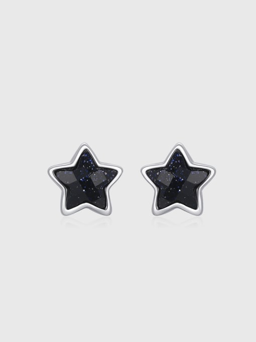 MODN 925 Sterling Silver Obsidian Pentagram Minimalist Stud Earring 0