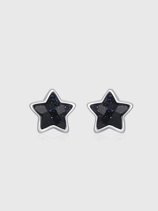 MODN 925 Sterling Silver Obsidian Pentagram Minimalist Stud Earring
