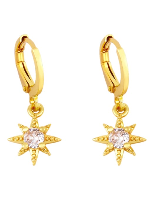 CC Brass Glass Stone Star Minimalist Huggie Earring 2