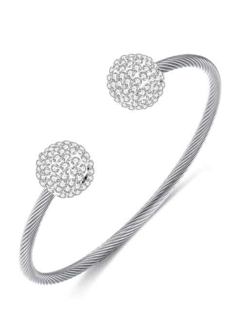 1033 steel bracelet steel color Stainless steel Cubic Zirconia Ball Minimalist Cuff Bangle