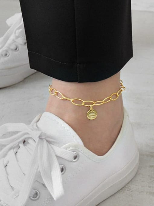 DAKA 925 Sterling Silver Simple Geometry English Round Brand Chain Anklet 2