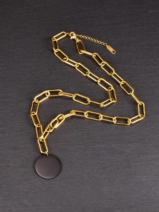 A TEEM Titanium Steel Acrylic Geometric Vintage Hollow Chain Necklace 1