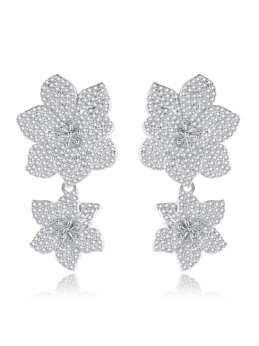 BLING SU Brass Cubic Zirconia Flower Luxury Cluster Earring 0