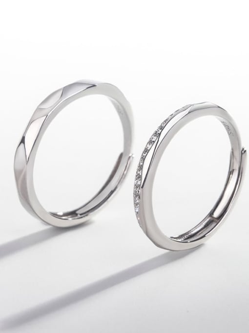 HAHN 925 Sterling Silver Rhinestone Geometric Simple couple Ring 3