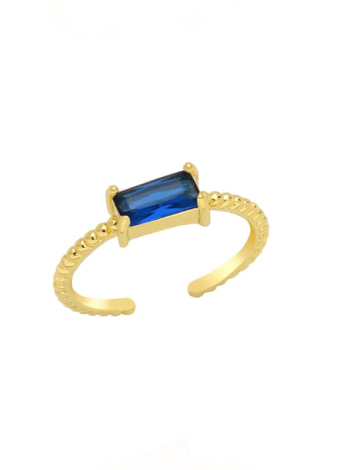 blue Brass Cubic Zirconia Geometric Minimalist Band Ring