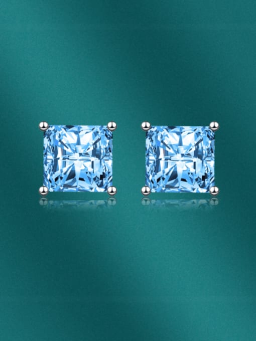 Blue Brass Cubic Zirconia Multi Color Square Minimalist Stud Earring