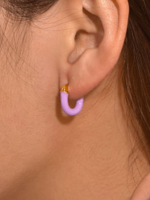 CHARME Brass Enamel Geometric Minimalist Huggie Earring 1
